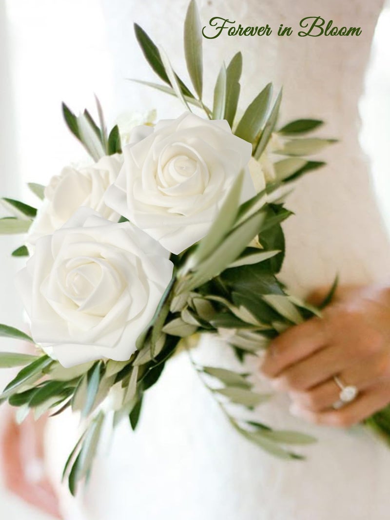MACTING White Artificial Flower Roses 30PCS Fake Flowers with Stem Real Touch Foam Roses for DIY Wedding Bouquet Arrangements Table Centerpieces Party Bridal Shower Home Spring Valentines Day Decor - Image 2